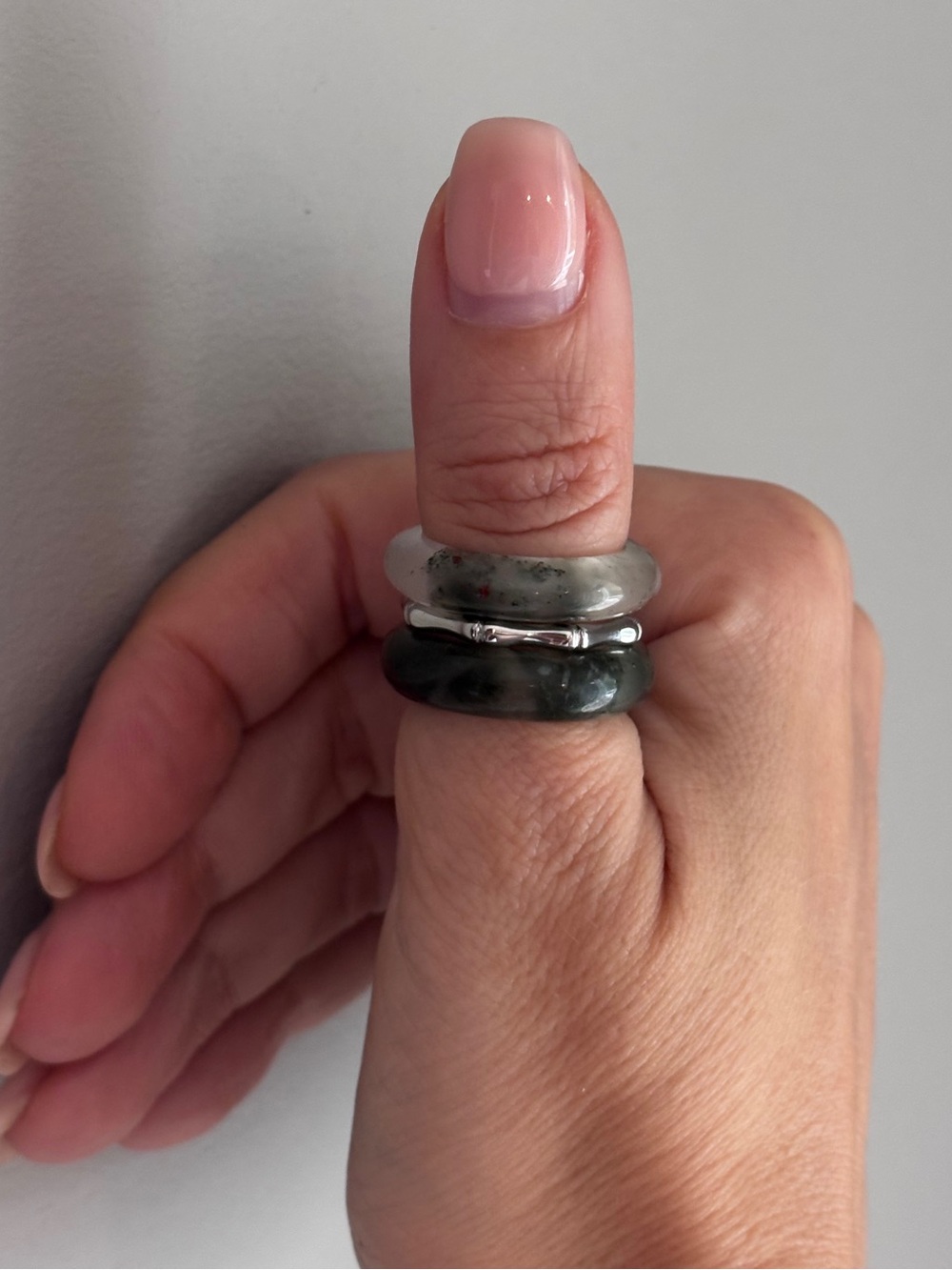 Stone Trilogy Stack Green Jade Ring Set Of 3 Bands, Size 8